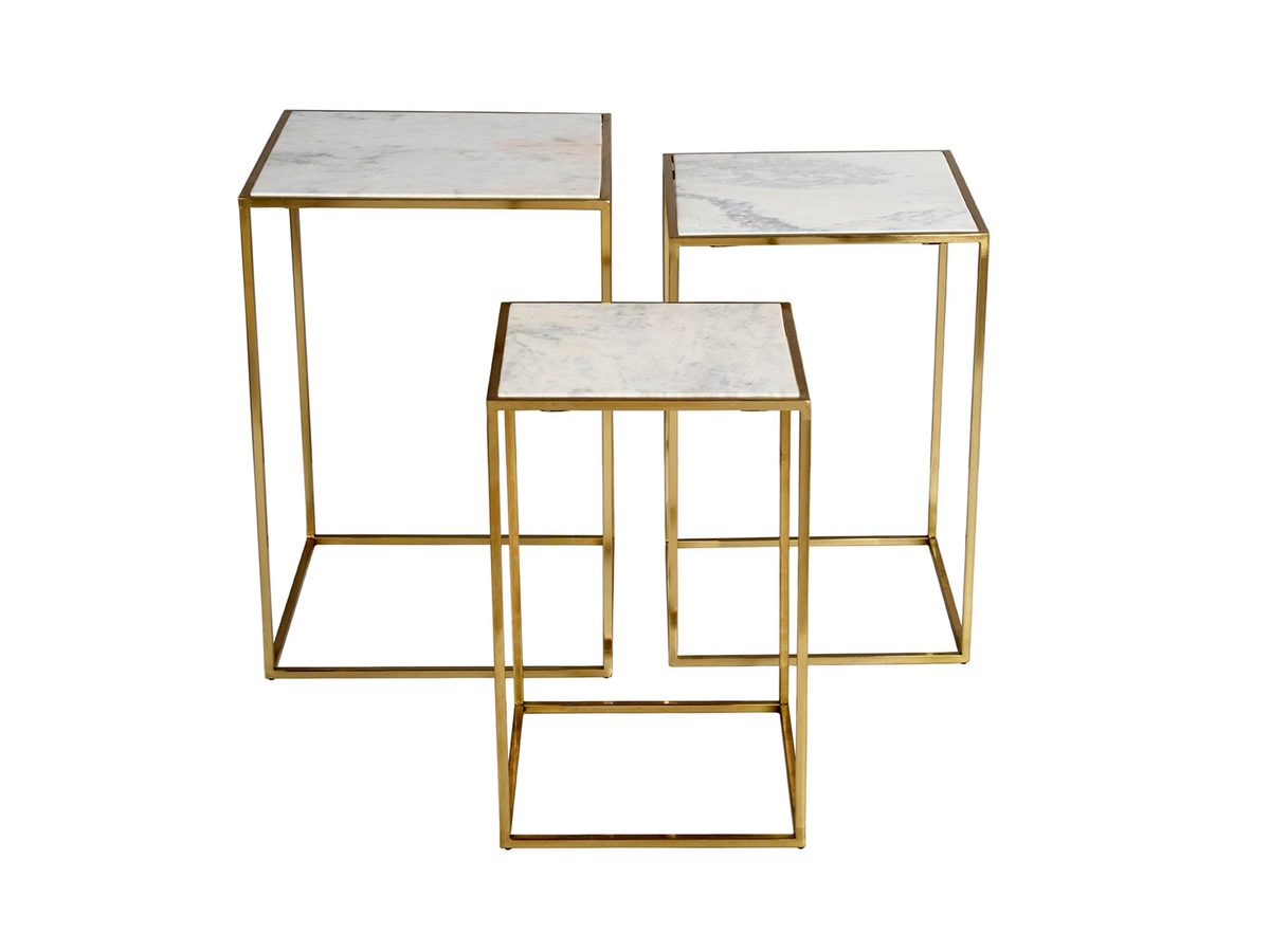 Zestaw Stolików Złote z Marmurowymi Blatami i Kwadratową Konstrukcją – Avola