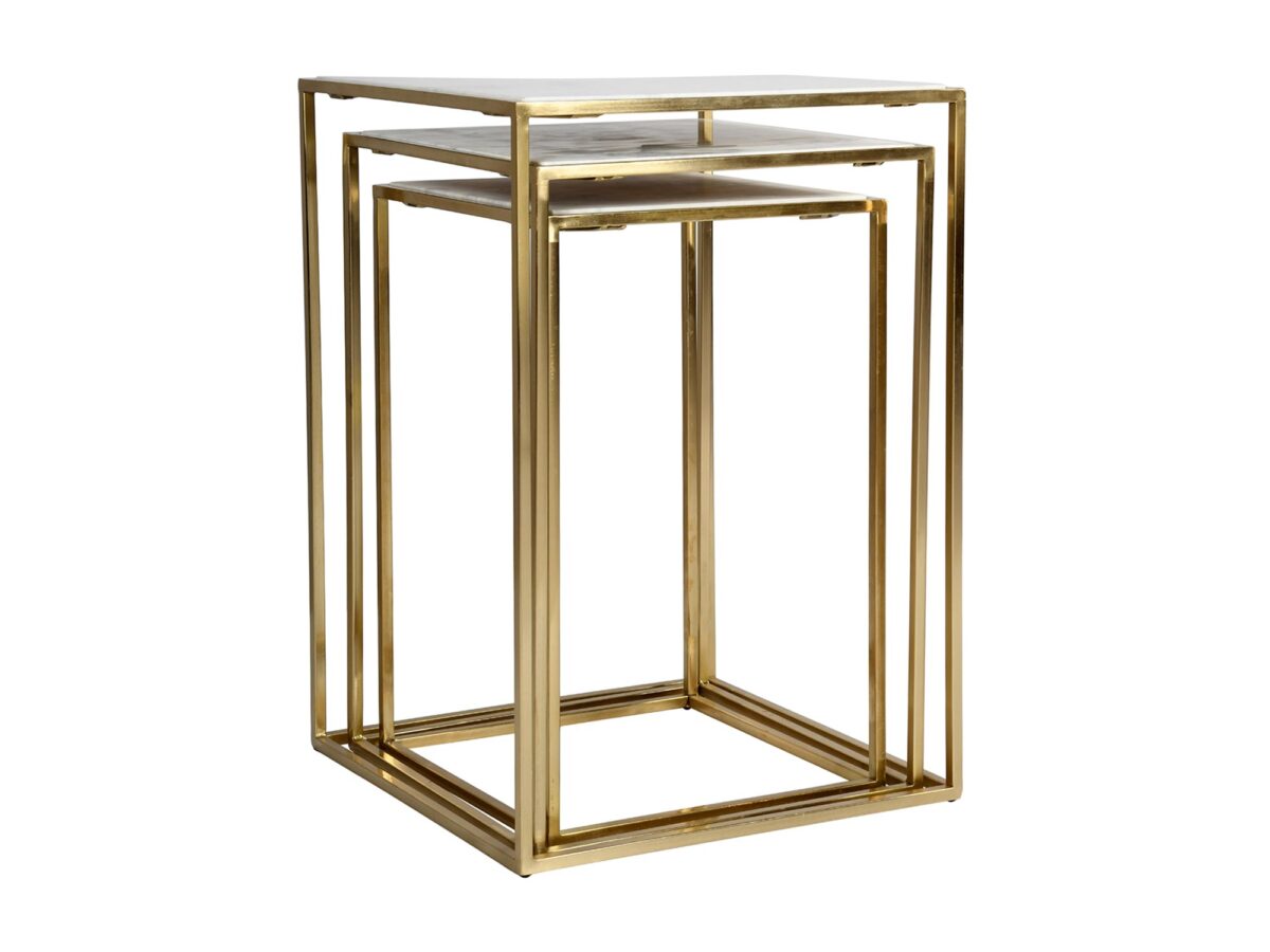 Zestaw stolików kawowych z marmurowym blatem i złotą ramą