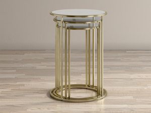 Miniaturka 9 - Zestaw okrągłych stolików z marmurowym blatem i złotą ramą