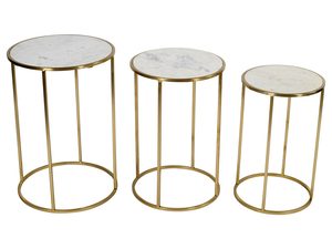 Miniaturka 3 - Zestaw stolików z białym marmurowym blatem do stylowego salonu