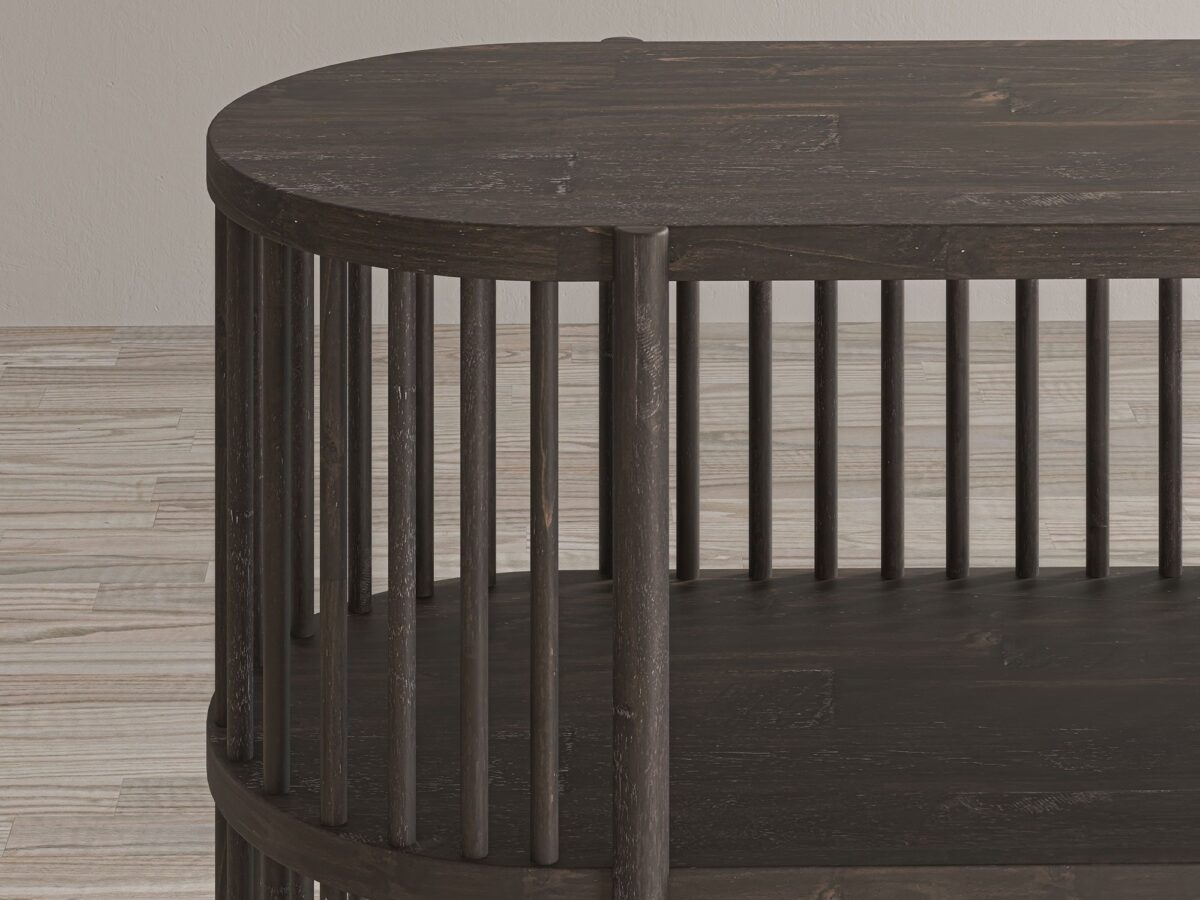 Półokrągły regał z naturalnego drewna do eleganckich wnętrz