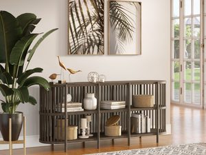 Miniaturka 3 - Stylowy regał z drewnianymi półkami i metalowymi elementami