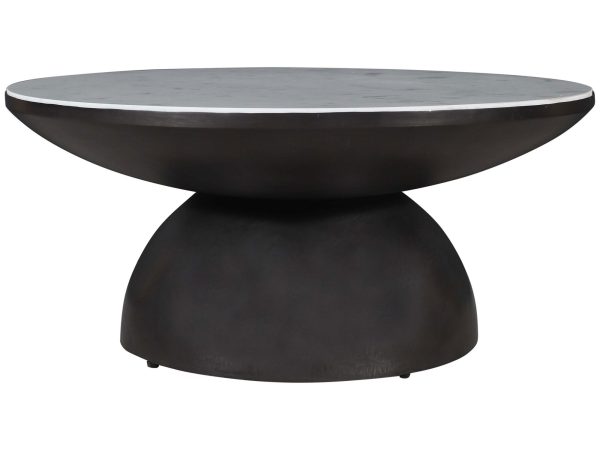 Czarny okrągły stolik kawowy w industrialnym stylu