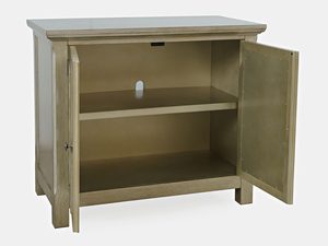 Miniaturka 2 - Beżowa komoda z ażurowymi drzwiami do eleganckiego salonu