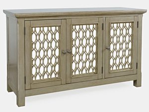 Miniaturka 1 - Beżowa komoda z rzeźbionymi drzwiami do eleganckiego wnętrza