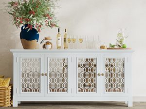 Miniaturka 6 - Biała komoda z rzeźbionymi drzwiami w stylu glamour do salonu