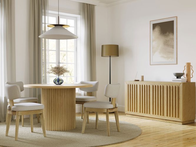 Stół Japandi 122cm z Ryflowanym Blatem w Naturalnym Drewnie – Avola