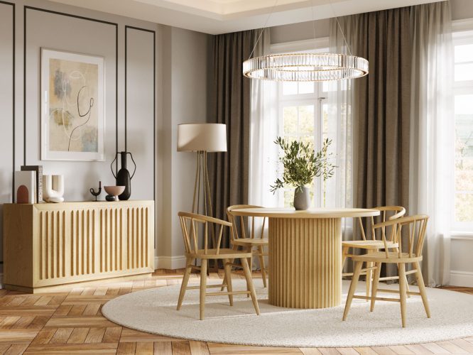 Stół Japandi 122cm z Ryflowanym Blatem w Naturalnym Drewnie – Avola