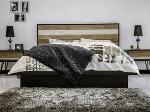 Miniaturka 4 - Drewniane łóżko z dekoracyjnym zagłówkiem w stylu industrialnym kolor naturalny