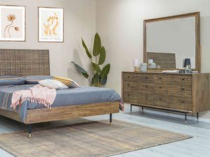 Miniaturka 2 - Aranżacja sypialni z łóżkiem i komodą z drewna akacjowego