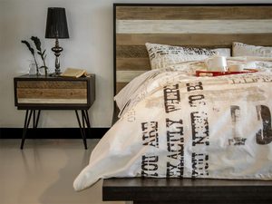 Miniaturka 5 - Drewniane łóżko z dekoracyjnym zagłówkiem w stylu industrialnym kolor naturalny