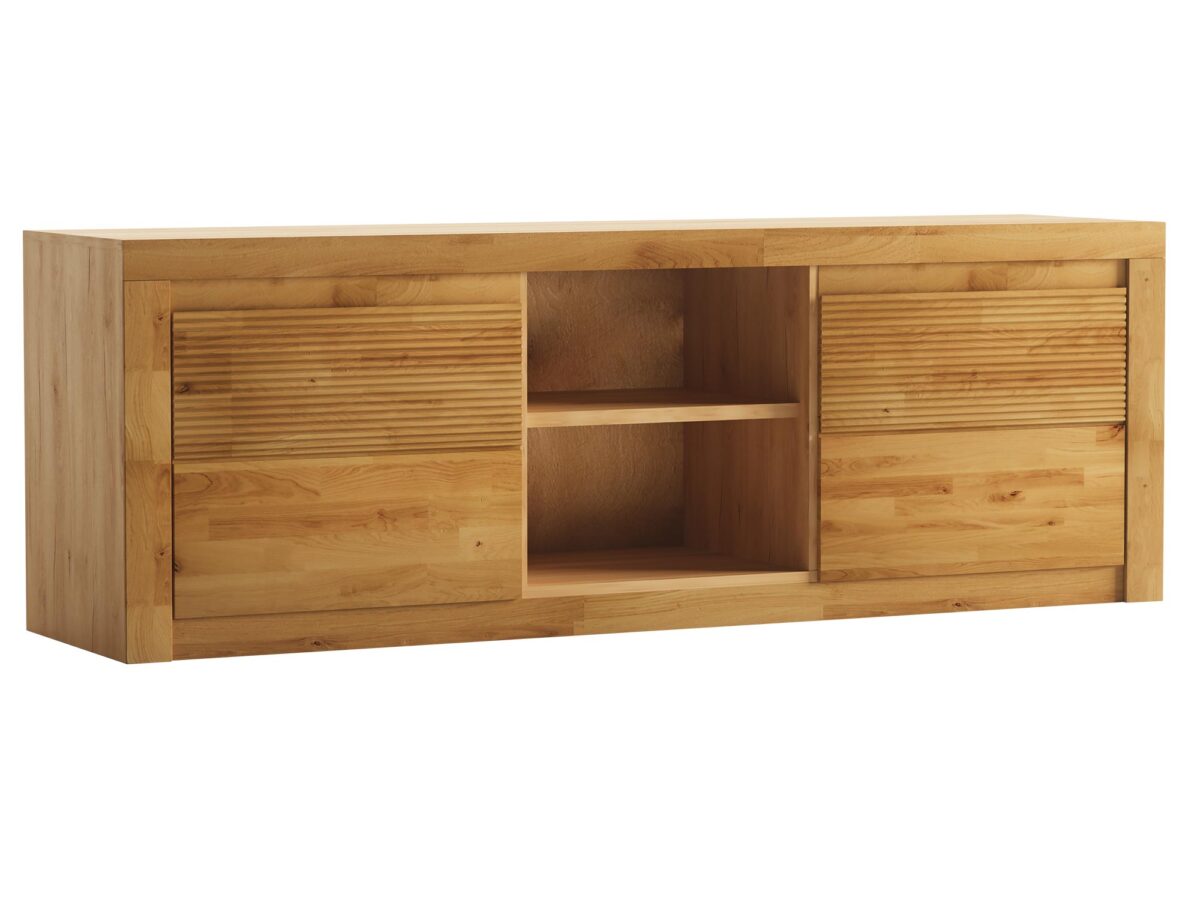 Drewniana szafka RTV w minimalistycznym designie Drewniana szafka RTV w minimalistycznym designie