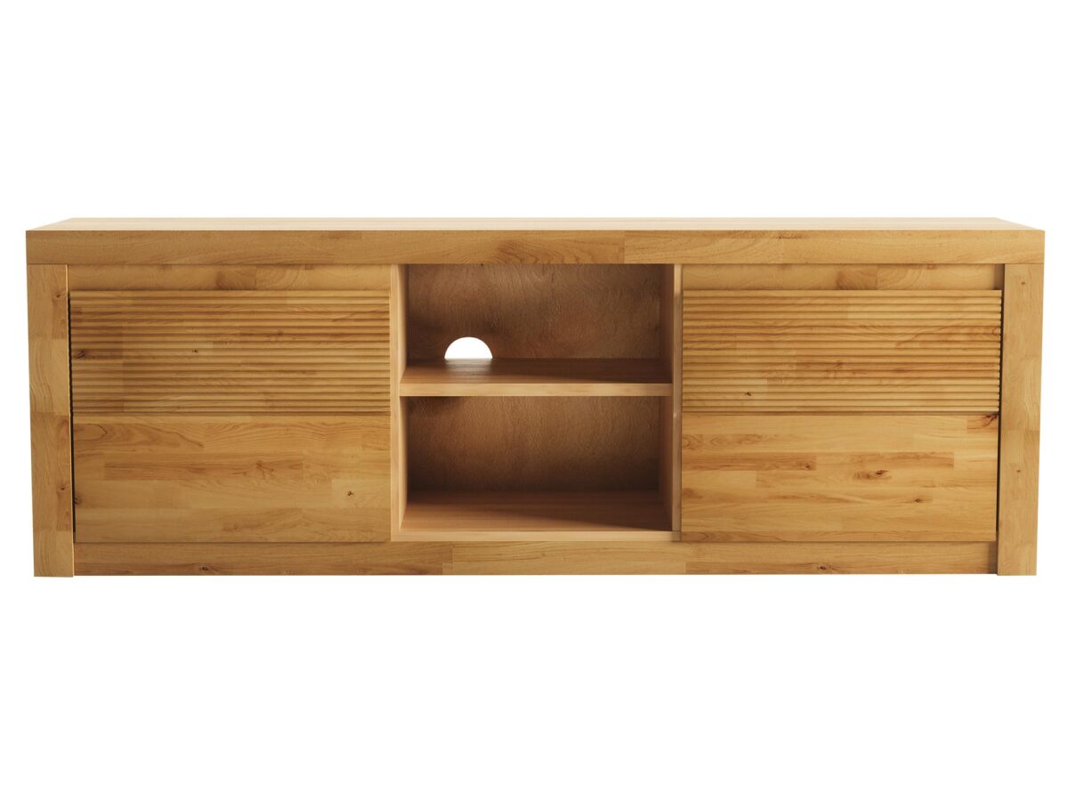 Nowoczesna szafka RTV dębowa z ryflowanymi detalami Nowoczesna szafka RTV dębowa z ryflowanymi detalami