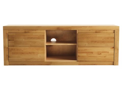 Nowoczesna szafka RTV dębowa z ryflowanymi detalami