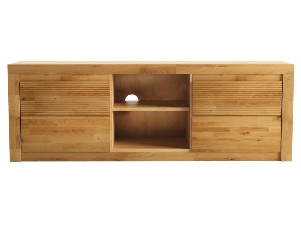 Nowoczesna szafka RTV dębowa z ryflowanymi detalami