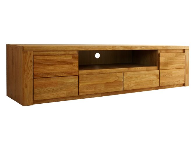 Szafka RTV Dębowa Ryflowana 200 cm 2 Szuflady – Castoro 48