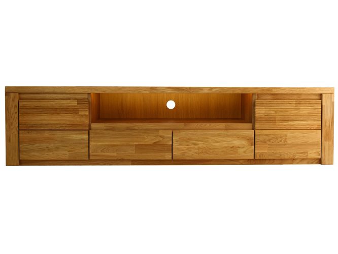 Szafka RTV Dębowa Ryflowana 200 cm 2 Szuflady – Castoro 48