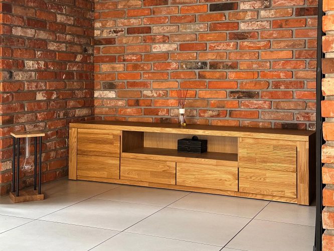 Szafka RTV Dębowa Ryflowana 200 cm 2 Szuflady – Castoro 48