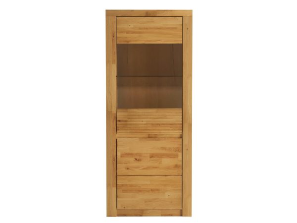 Wąska witryna z ryflowanym dekorem i czarnym szkłem