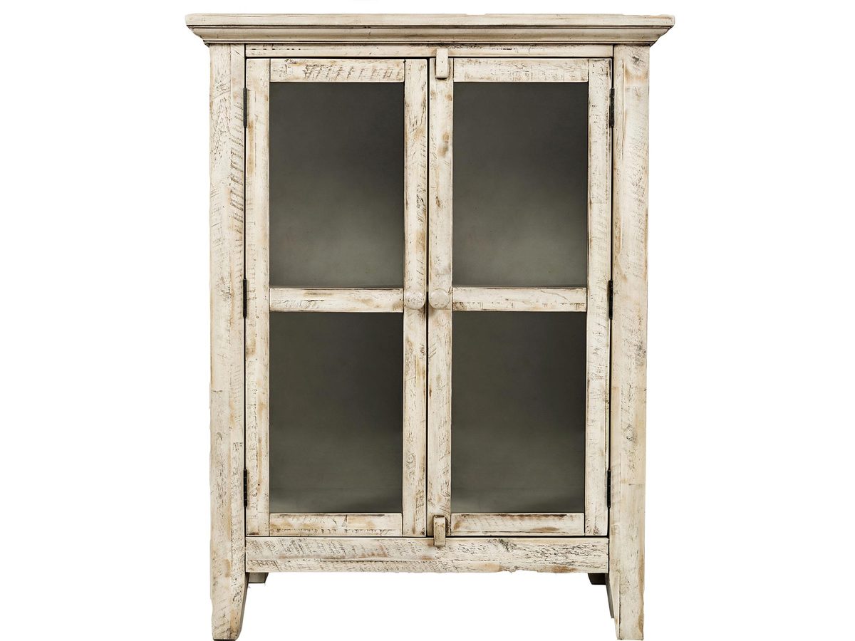 Kremowa Komoda Rustykalna z Przeszklonymi Drzwiami – Avola