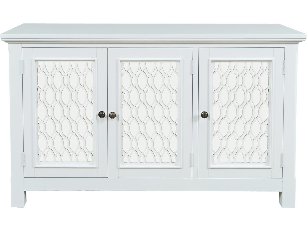 Lustrzana Biała Komoda z Dekoracyjnymi Szprosami – Avola