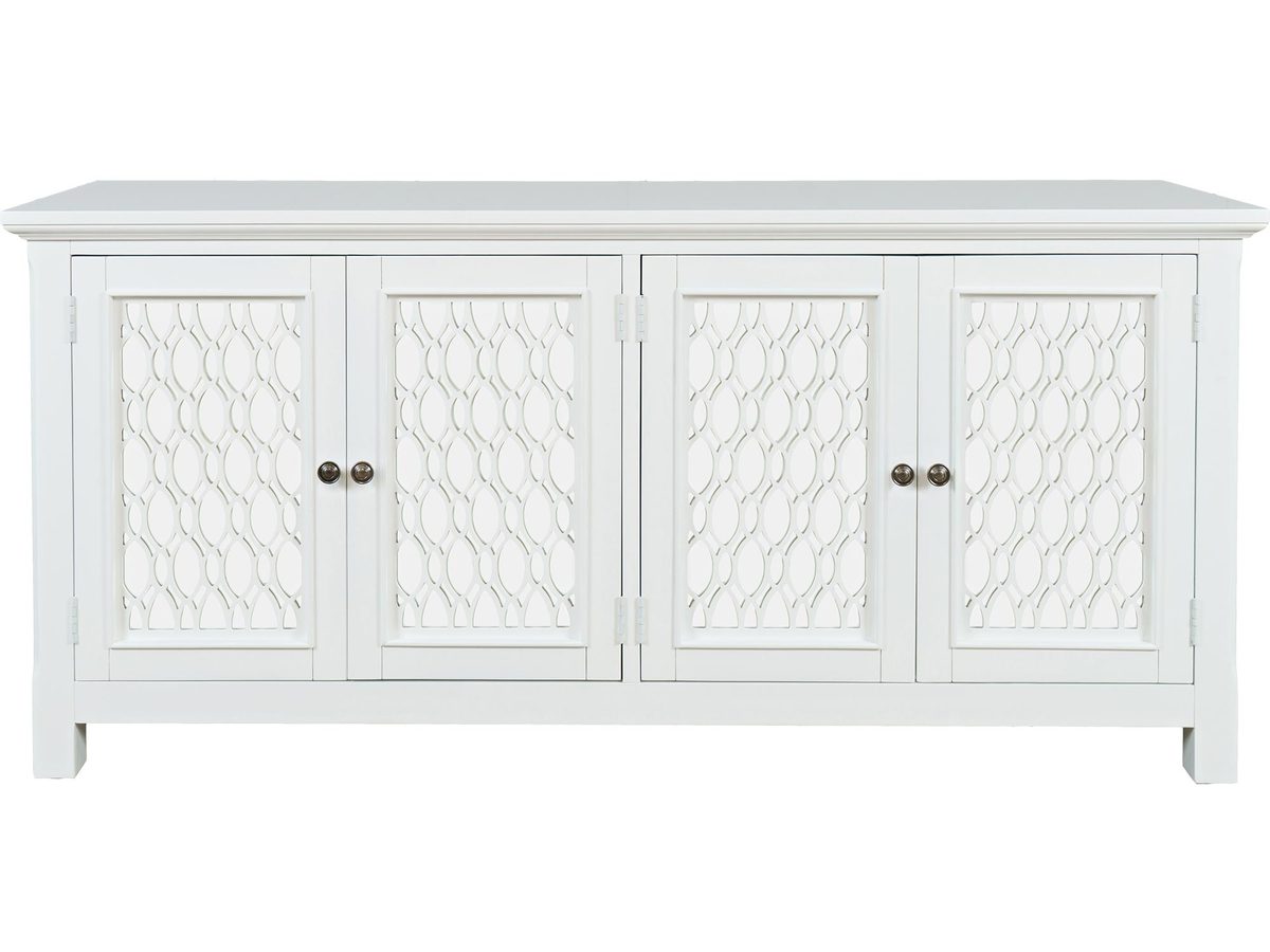 Komoda biała z lustrzanymi drzwiami i dekoracyjnymi szprosami – Avola