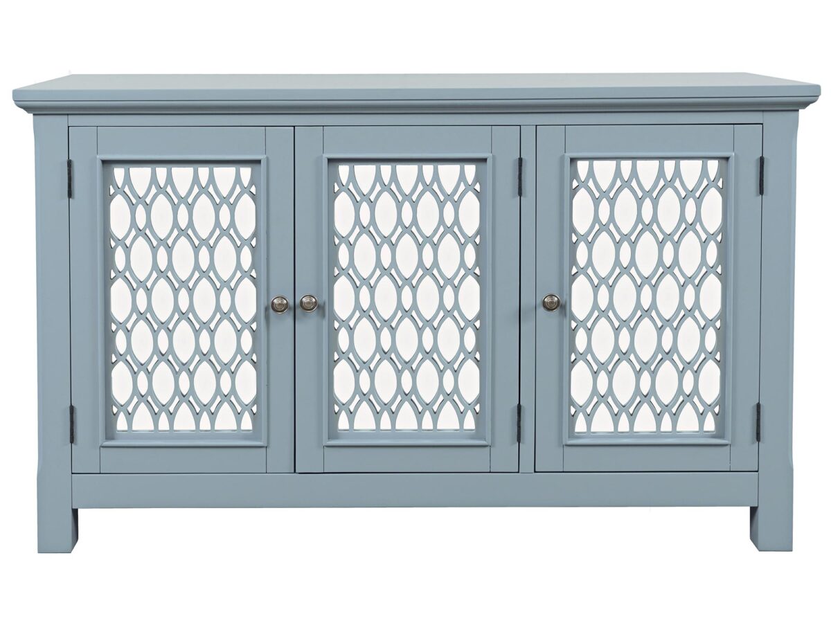 Szaroniebieska Komoda z Lustrzanymi Drzwiami i Ozdobnymi Szprosami – Avola