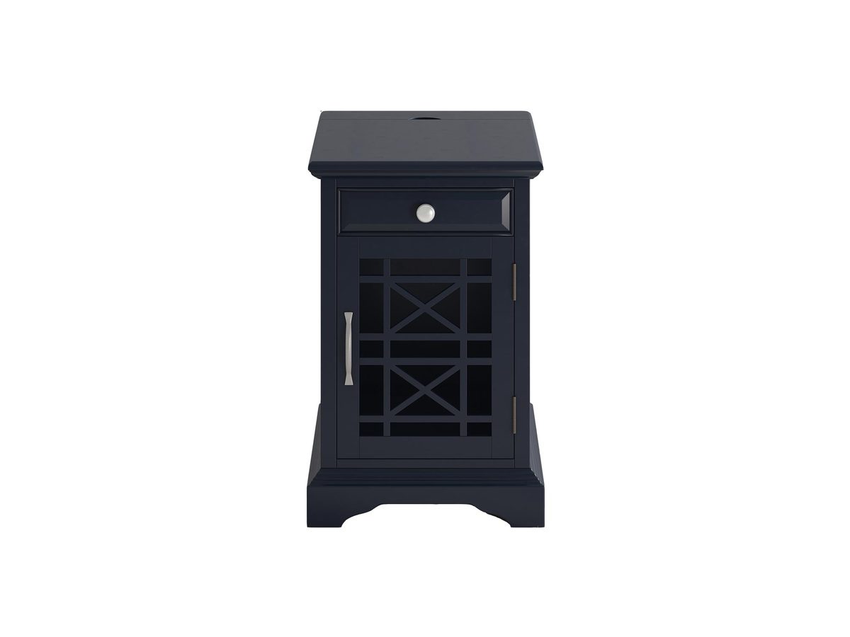 Szafka nocna z ciemnografitowymi nóżkami i przeszklonymi drzwiami – Avola