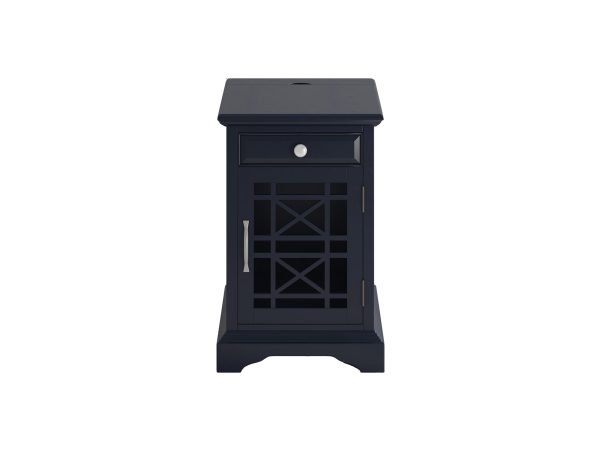 Ciemnografitowa szafka nocna z ozdobnymi frontami do sypialni