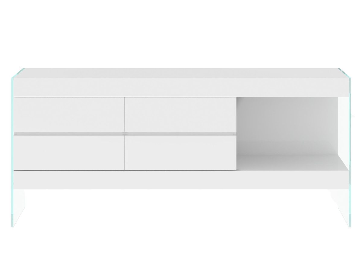 Komoda biała z wykończeniem na wysoki połysk z szklanymi nogami – Tribeca