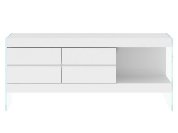 Biała nowoczesna komoda z szufladami i szklanymi bokami