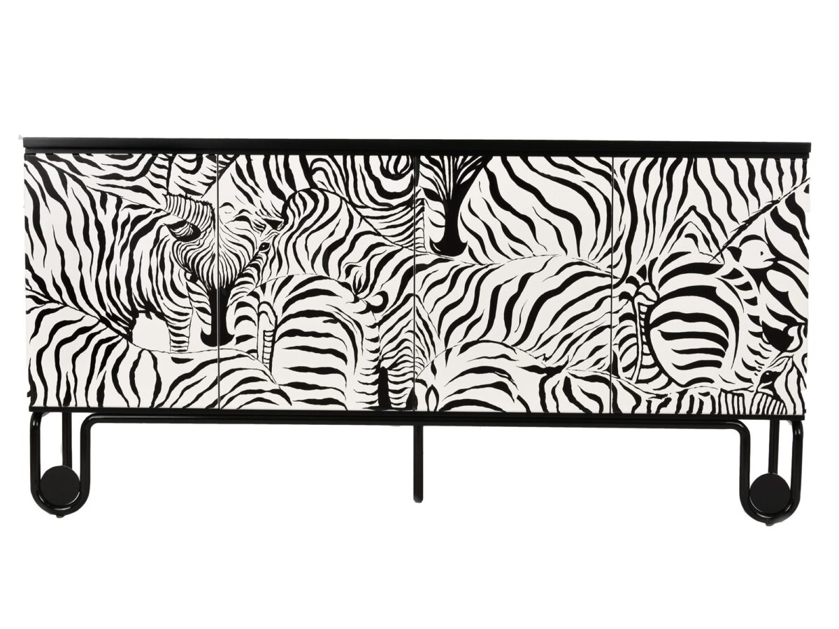 Komoda czarna z ręcznie malowanym wzorem zebry – Eleganza