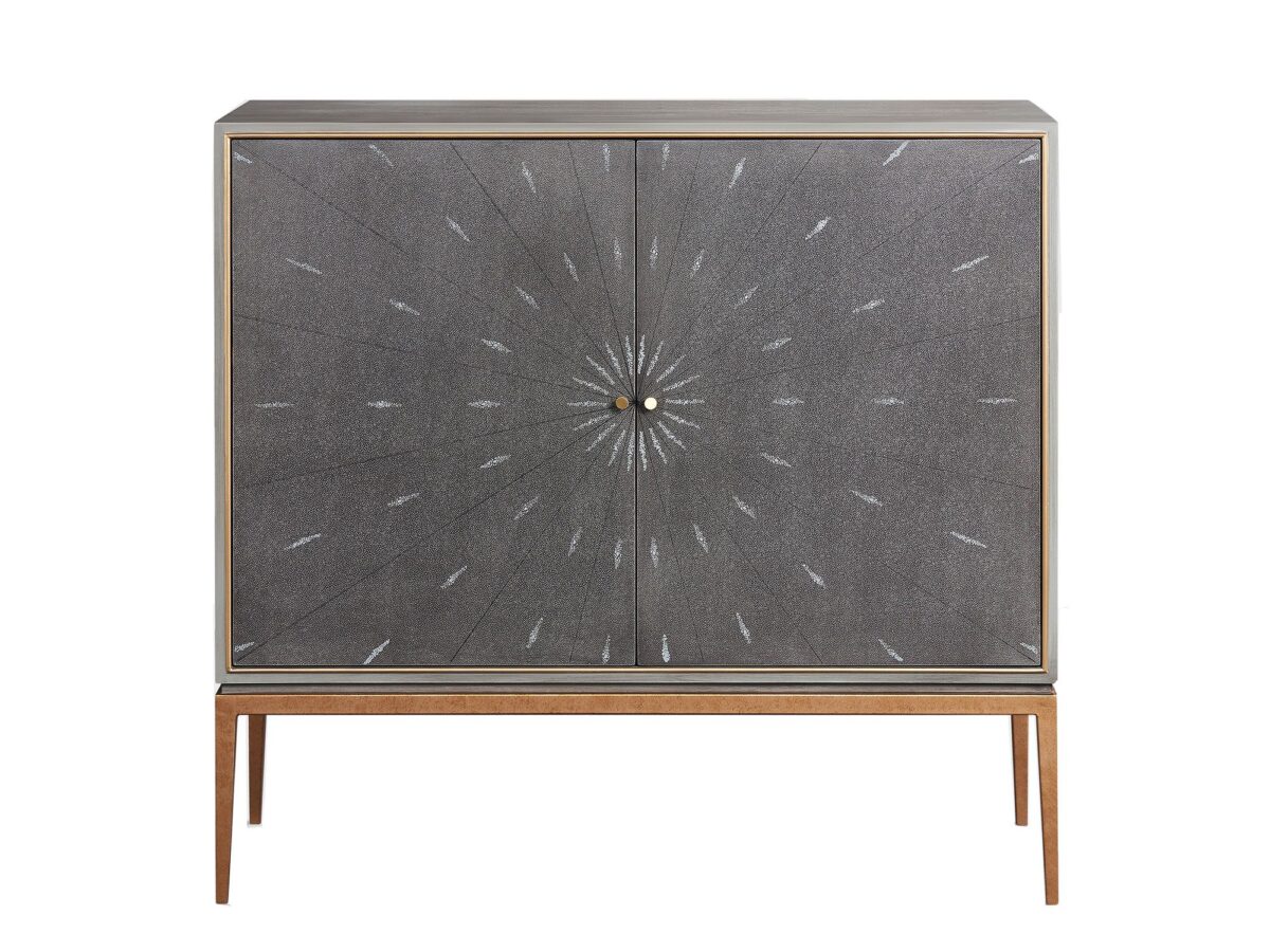 Komoda szara z ekoskórą rekina i złotymi akcentami – Eleganza