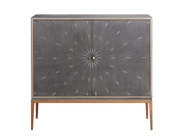 Luksusowa szafka z promienistym wzorem i złotymi nóżkami