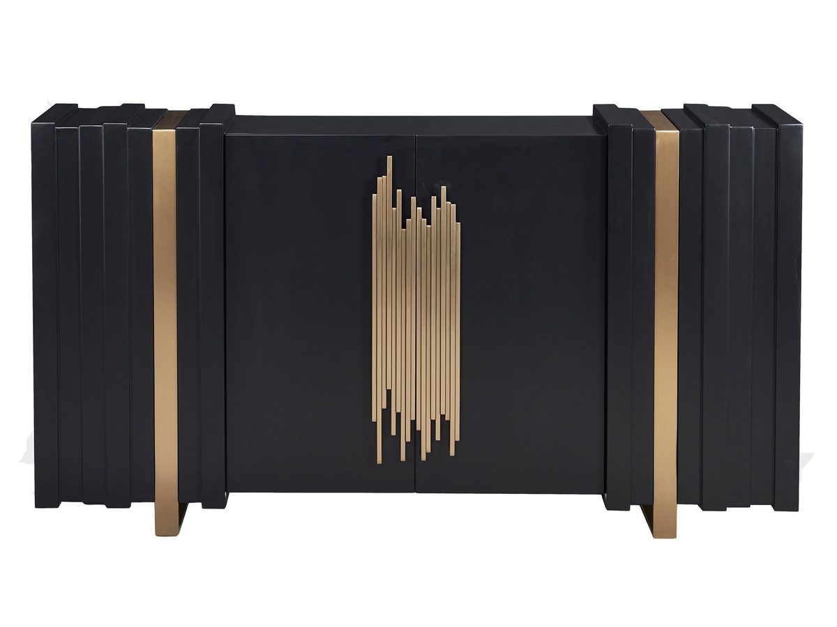 Komoda czarna z złotymi uchwytami i 3D wykończeniem – Eleganza