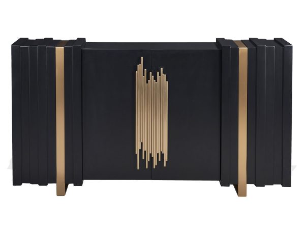 Designerska komoda z metalowym frontem i złotymi detalami