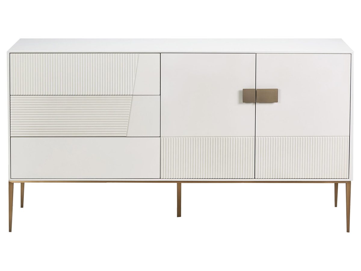Komoda w Złamanej Bieli z Złotymi Nóżkami i Gładkimi Frontami – Eleganza