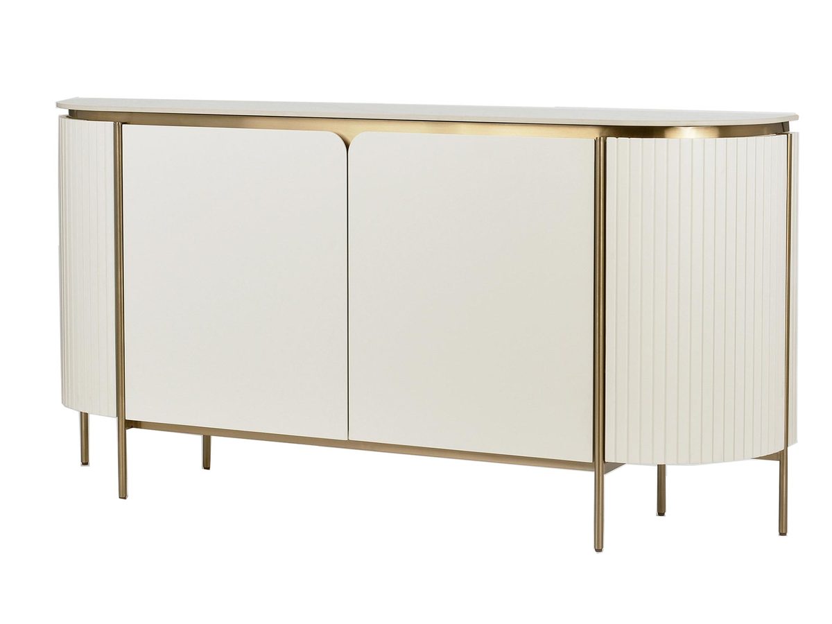 Komoda z Marmurowym Blatem i Ryflowanym Drewnem – Eleganza