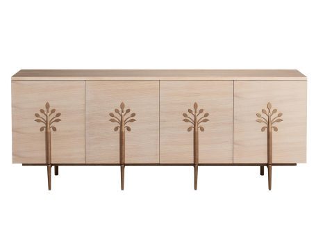 Komoda Biały Dąb z Złotymi Nogami i Art Deco Liśćmi – Eleganza