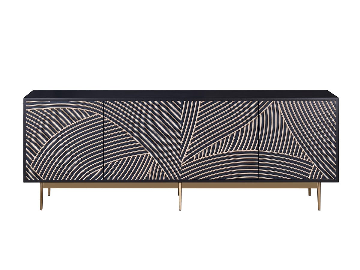 Komoda RTV Granatowa z Złotym Wypukłym Wzorem – Eleganza