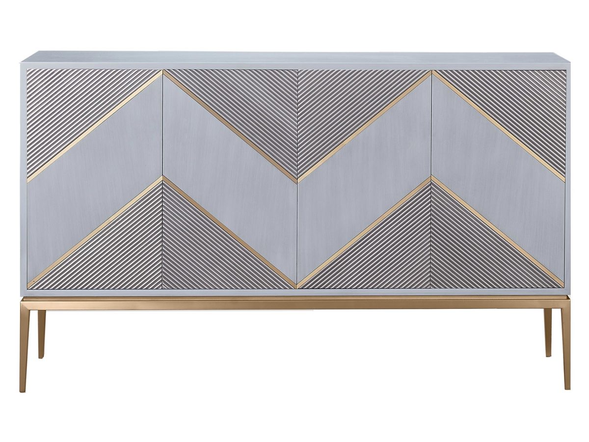 Komoda Szara z Ryflowanym Drewnem i Złotymi Akcentami – Eleganza