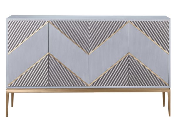 Komoda z szarymi ryflowanymi frontami i złotymi detalami