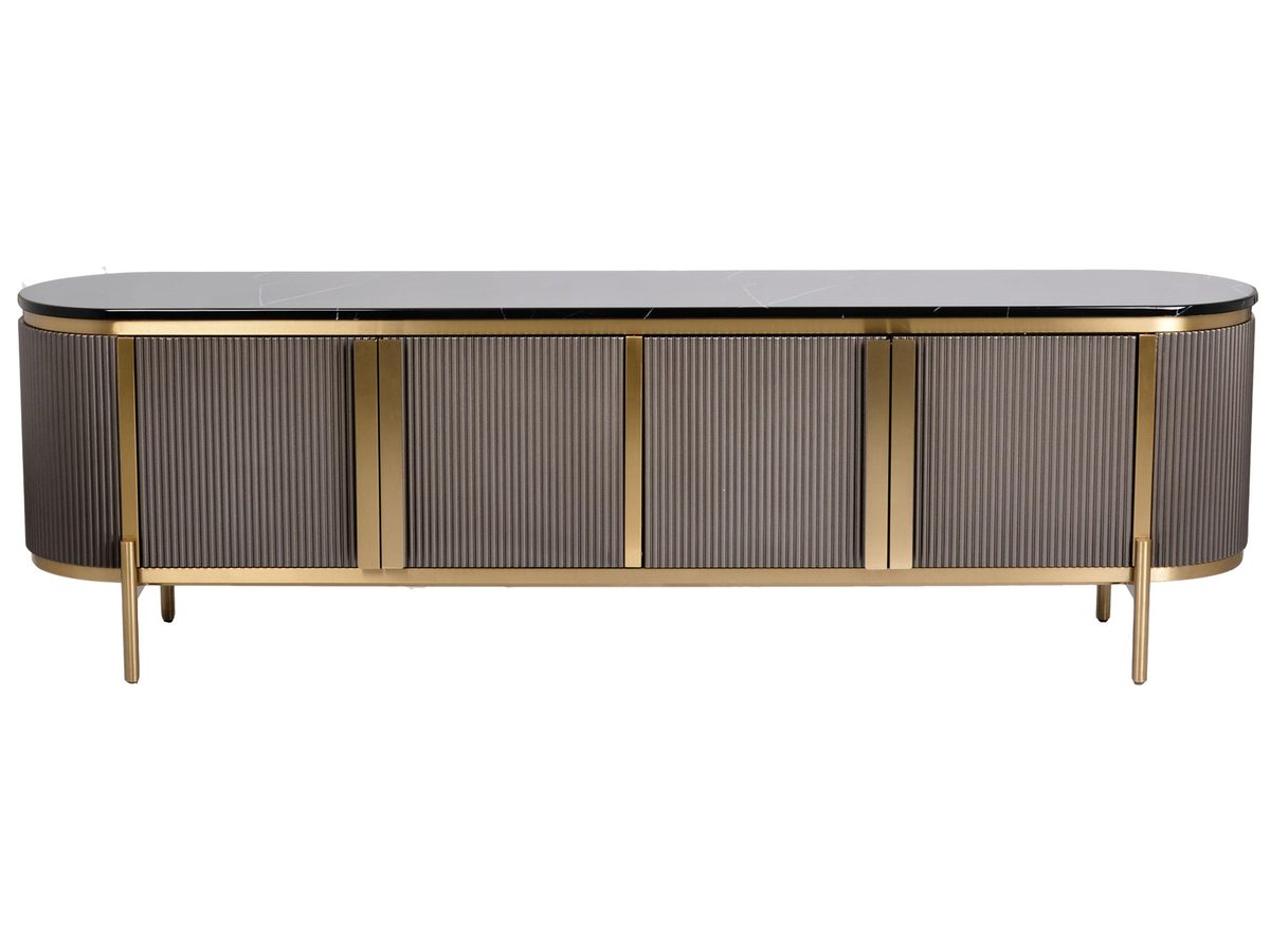 Komoda grafitowa z marmurowym blatem i złotymi nogami – Eleganza