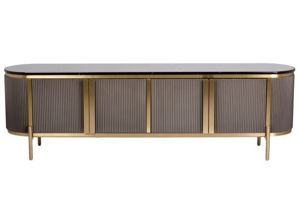 Stylowa komoda w kolorze grafitowym ze złotymi akcentami i nogami