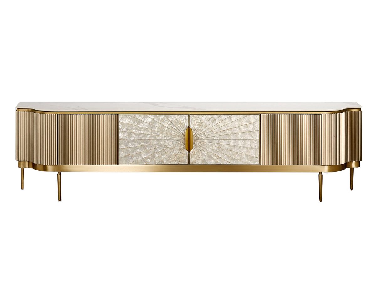 Komoda RTV Szampańska z Muszlą Morską i Marmurowym Blatem – Eleganza