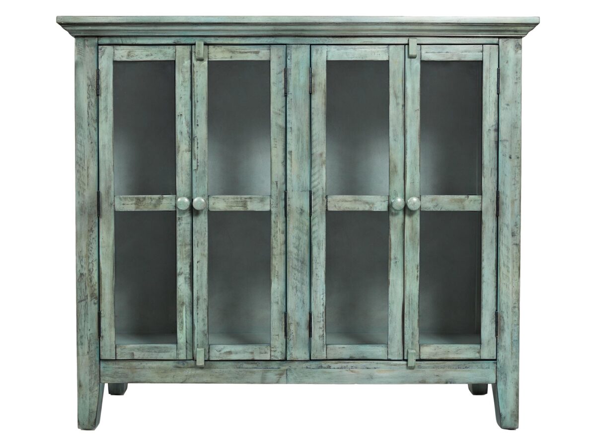 Komoda Rustykalna w Turkusowo-Miętowym Kolorze z Przeszklonymi Drzwiami – Avola