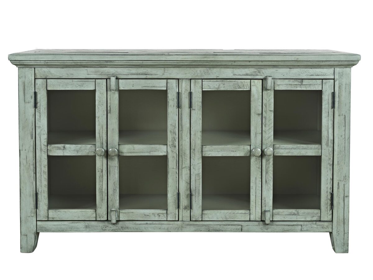 Komoda Rustykalna Turkusowo-Miętowa z Przeszklonymi Drzwiami – Avola