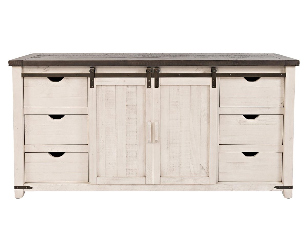 Komoda Rustykalna z Drewnem Sosnowym Drzwiami Barn Doors – Avola