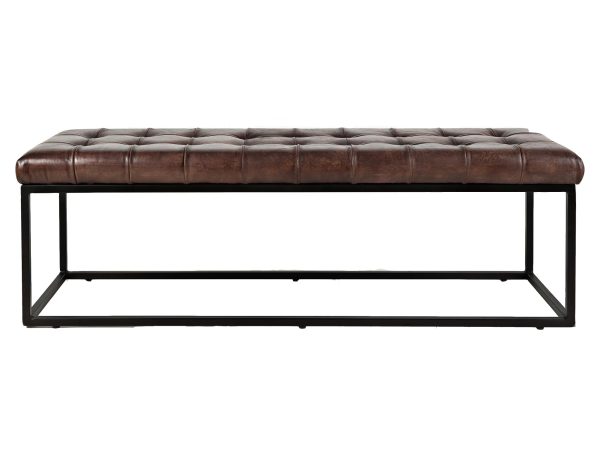 Skórzana ławka z industrialną podstawą i pikowanym siedziskiem