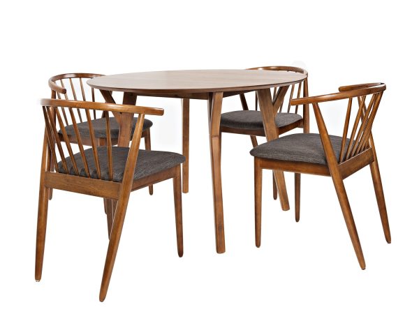 Zestaw jadalniany z okrągłym stołem i drewnianymi krzesłami